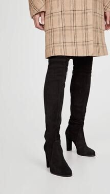 Stuart Weitzman Highland Over the Knee Boots Black Suede Heeled size 7